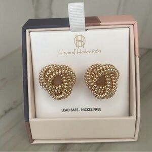 New in Box House of Harlow 1960 Shiny Gold Twisted Knot Earrings